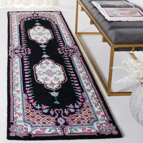 Miniatura 50 de SAFAVIEH Bellagio Collection - Alfombra decorativa de 2 x 3 pies, azul y rosa, hecha a mano de lana de medallón, ideal para zonas de alto tráfico