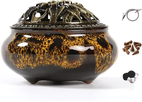 Miniatura 14 de Censer - Quemador de incienso azul cielo con soporte para varillas de incienso de calabaza - Incensario de porcelana para carbón para uso con resina