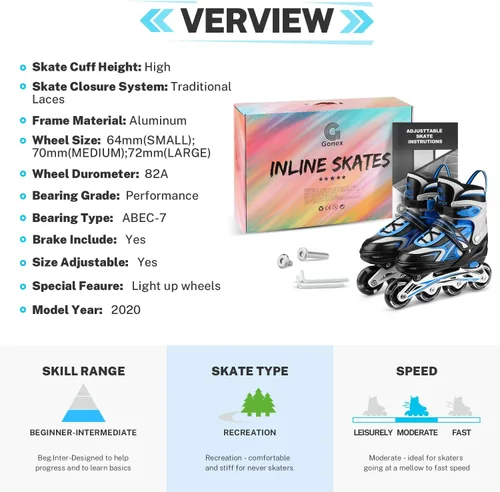 Miniatura 6 de Gonex Patines en línea para niñas y niños, patines ajustables para exteriores, patines en línea para niños, adolescentes y mujeres con ruedas Azul