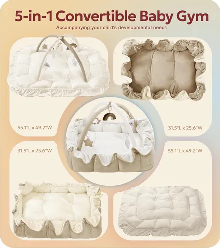 Miniatura 2 de Mallify Gimnasio de felpa 5 en 1 para bebés, tapete de juego para bebés, gimnasio convertible para bebés con manta y 6 juguetes, tapete