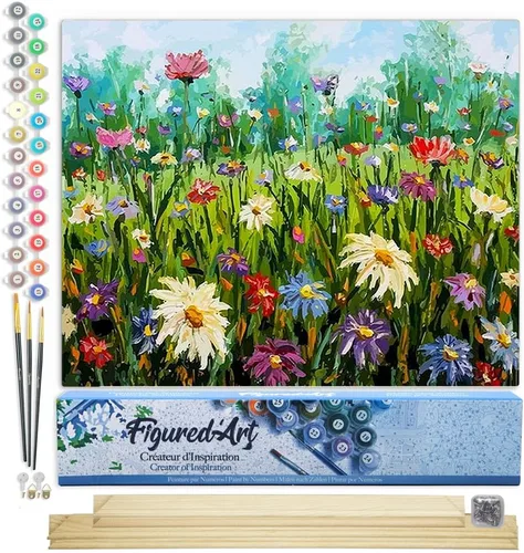 Miniatura 135 de Figured'Art - Juego de pintura por números, lienzo enrollado sin marco, para manualidades, para adultos, 16 x 20 pulgadas, jarrón de peonías