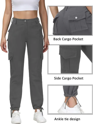 Miniatura 5 de Women Cargo Pants High Waisted Casual Hiking Joggers Pants Adjustable Waist Cargos with 6 Pockets