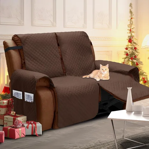 Miniatura 5 de XINEAGE Funda para Loveseat Reclinable Resistente al Agua, Fundas para Loveseat Reclinable de 2 Asientos con Bolsillos, Funda Protectora para Café
