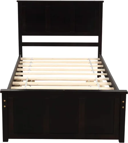 Miniatura 6 de P PURLOVE Cama de plataforma de tamaño individual con nido, marco de cama nido de madera con cabecera y soporte de listones, no necesita somier