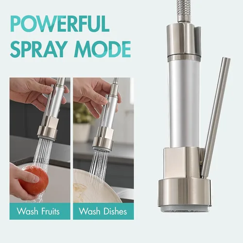 Miniatura 5 de AIMADI Grifo de Cocina Comercial con Rociador, Grifo de Fregadero de Cocina con Rociador Extraíble de Una Sola Manija con Luz LED de Dos Salidas