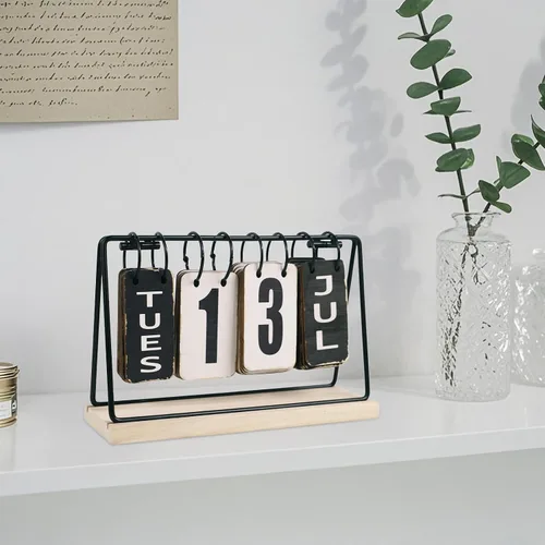 Miniatura 5 de Calendario de escritorio de madera 2025, calendarios de escritorio de madera portátiles con tarjetas de fecha para la oficina en casa y la escuela