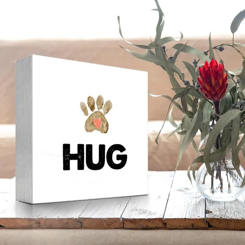 Miniatura 4 de z-crange Hug Cute Pet Heart Paw Print Wood Block Sign Decoración de escritorio, divertida caja de madera para mascotas, gatos, perros, caja