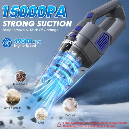 Miniatura 2 de Gxzsk Aspiradora de Mano Inalámbrica, 15000PA de Succión Fuerte Aspiradora de Mano Recargable para Coche, Aspiradora de Mano Portátil con Gris
