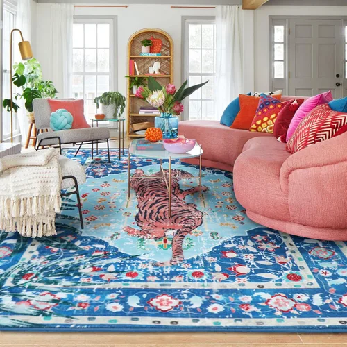 Miniatura 14 de Alfombra de leopardo de 2 x 3 pies para sala de estar, alfombra estética vintage de animales para habitación de niñas, guardería, dormitorio, Azul