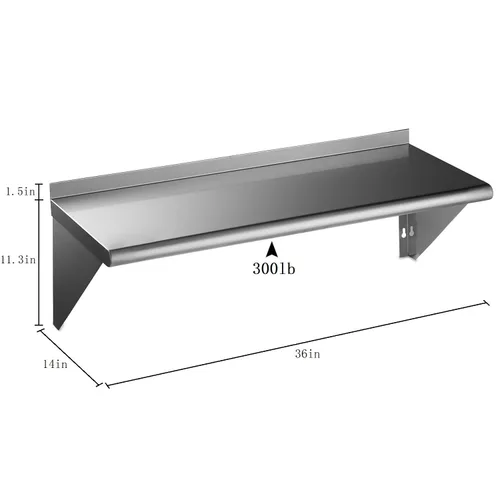 Miniatura 3 de ROCKPOINT Estante de acero inoxidable de 14 x 36 pulgadas, 300 libras, estantes comerciales de metal NSF para montaje en pared, estantería flotante