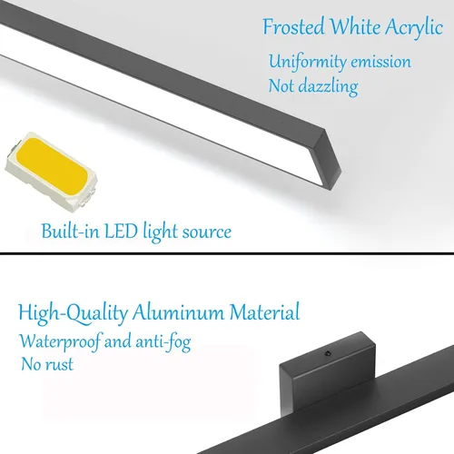Miniatura 4 de Ralbay Moderna lámpara LED negra de 40 pulgadas, juego de baño todo en uno de 5 piezas, aluminio esmerilado de 38 W para accesorios de iluminación
