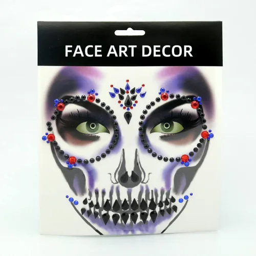 Miniatura 7 de Día de los Muertos - Gemas para la cara de los muertos, tatuajes temporales de calavera para Halloween, piedras de cristal de diamantes de H1 H4