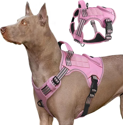 Miniatura 10 de Arnés táctico resistente para perros grandes, chaleco de servicio reflectante ajustable con asa de control y 4 parches, arnés militar acolchado