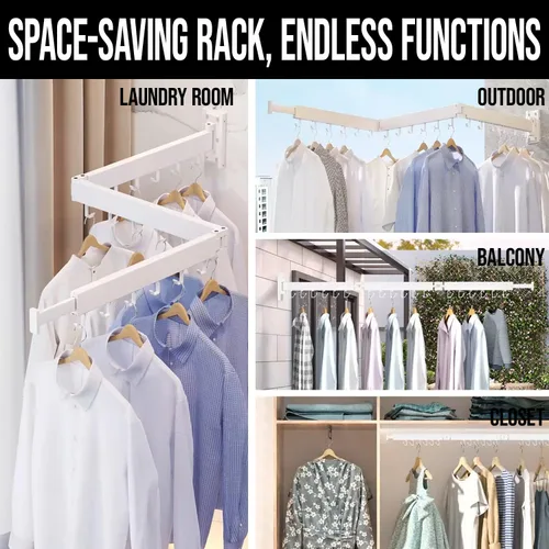 Miniatura 8 de Tendedero de pared para lavandería - Perchero secador de ropa plegable con giro de 180°, capacidad de 220 libras, construcción de aluminio