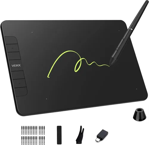 VEIKK VK640 - Tableta gráfica gráfica digital de 6 x 4 pulgadas con 6 teclas de acceso rápido y soporte de inclinación 8192 bolígrafo sin batería,