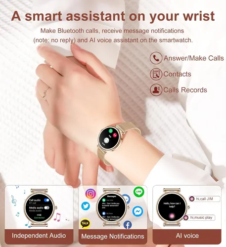 Miniatura 2 de Reloj inteligente para mujer, reloj inteligente de 1.27 pulgadas con llamada Bluetooth, oro rosa y rosa