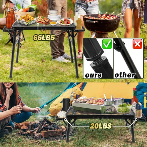 Miniatura 3 de Mesa de picnic de 2.5 pies con 2 paneles de alas, mesa plegable de malla de metal para parrilla plegable de altura ajustable, ligera y portátil
