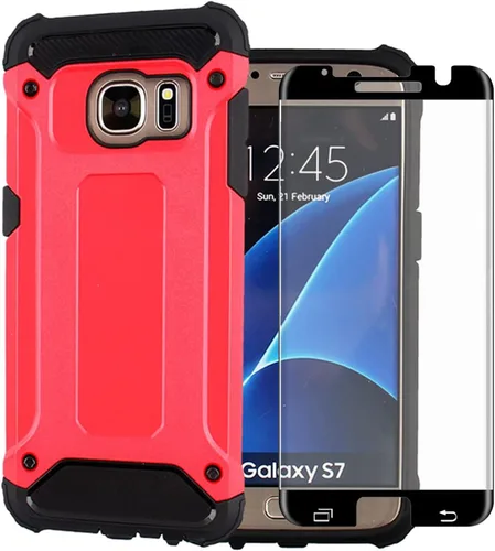 Miniatura 9 de Funda de teléfono para Samsung Galaxy S7 con protector de pantalla de vidrio templado y accesorios para celda, resistente, de doble capa, cuerpo