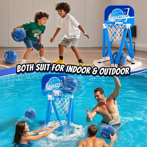 Miniatura 3 de Aro de baloncesto para piscina, juguete flotante de aro de baloncesto para juego de agua con 4 pelotas de baloncesto, juegos de piscina de verano