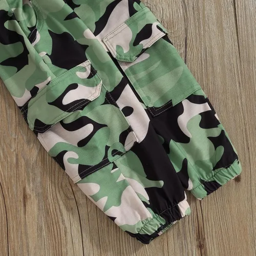 Miniatura 32 de Mandizy Conjunto de ropa de otoño para bebé niña pequeña, sudadera de manga larga con estampado de letras bendecidas, pantalones de camuflaje