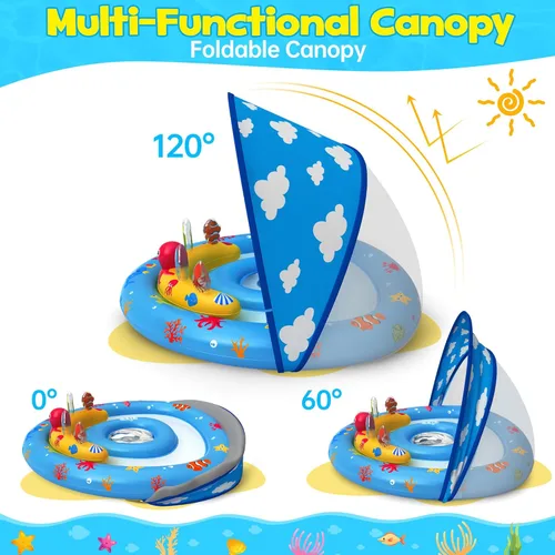 Miniatura 2 de Flotador de piscina para bebé con dosel – Flotador inflable de natación para bebés con protección solar UPF50+, flotador de piscina infantil