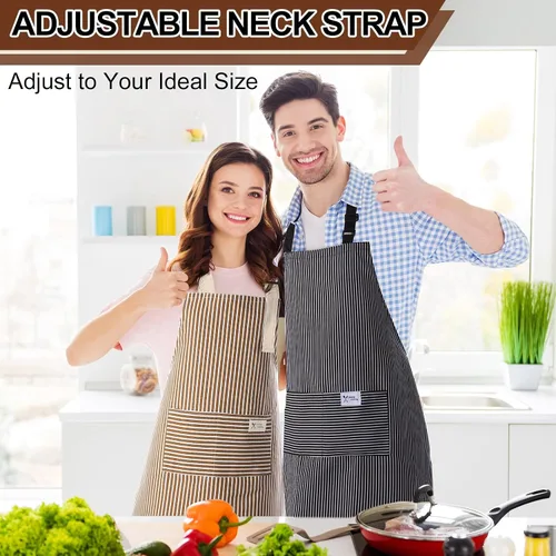 Miniatura 4 de Janmercy 24 delantales para mujeres y hombres con 2 bolsillos, delantal de cocina de lino, delantal ajustable para chef, delantales a granel unisex