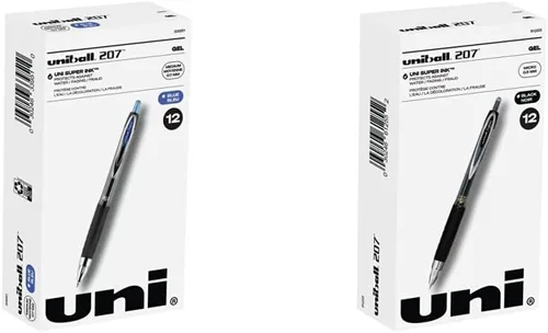 Uniball - Bolígrafos de gel 207 Signo Gel con punta media de 0.028 in, 12 unidades, bolígrafos azules son a prueba de fraude y bolígrafos de gel
