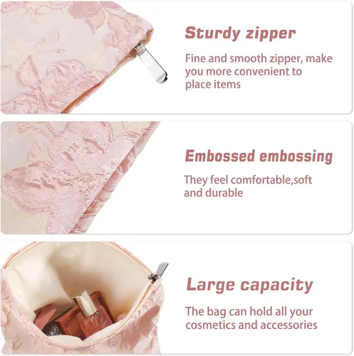 Miniatura 3 de URSKYTOUS Bolsa de maquillaje de flores de viaje, bolsas grandes para cosméticos florales para mujer, bonita bolsa de maquillaje con cremallera