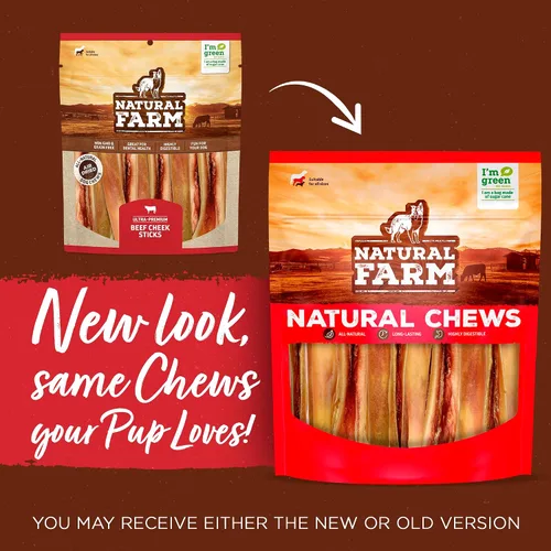 Miniatura 2 de Natural Farm Bully Cheek Stick, 5-6 pulgadas (paquete de 15) - Mejor alternativa a Bully Stick, mejillas de res 100% naturales para perros - Alta