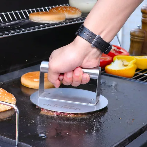Miniatura 3 de HULISEN - Prensa de hamburguesas de acero inoxidable, prensa redonda de 15,7 cm para hamburguesas, kit profesional de accesorios para plancha