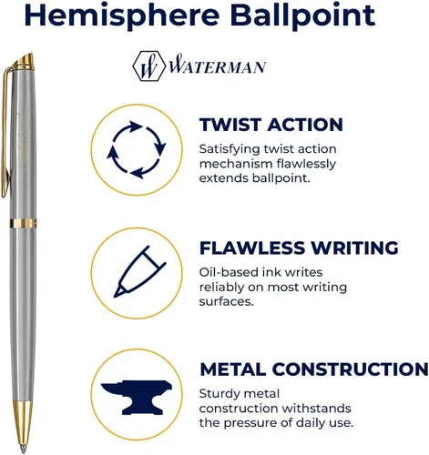 Miniatura 4 de Dayspring Pens Waterman Pen personalizado Bolígrafo grabado Waterman Hemisphere con borde dorado inoxidable. Personalizado y enviado en un día