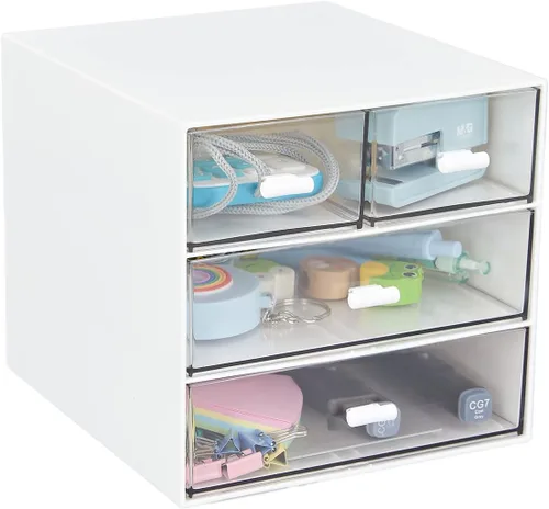 Miniatura 8 de Organizador de escritorio con 3 cajones, caja de almacenamiento de escritorio de plástico transparente, organización de escritorio para suministros
