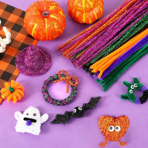 Miniatura 3 de UPINS - 570 piezas de limpiadores de tubería para Halloween, suministros para manualidades que incluyen 270 piezas de tallos de chenilla de 9 Negro