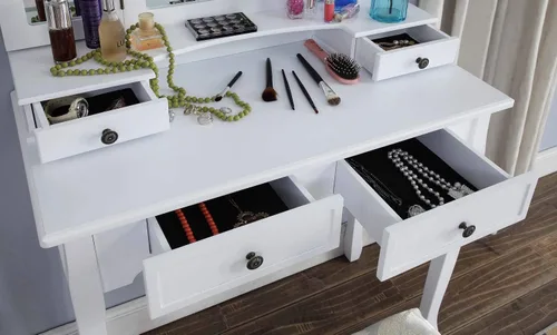 Miniatura 2 de Roundhill Furniture, Sanlo - Juego de tocador y banco de madera, blanco