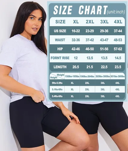 Miniatura 6 de NEW YOUNG Paquete de 3 pantalones cortos de ciclismo de talla grande con bolsillos para mujer, pantalones cortos de entrenamiento de cintura alta