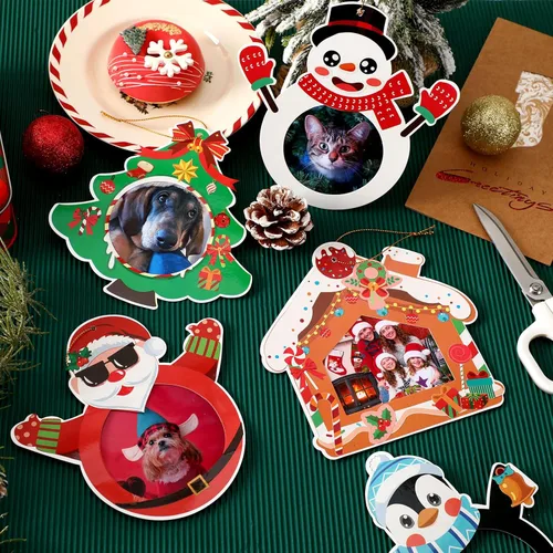Miniatura 4 de NOVWANG Adornos de Fotos de Navidad, 30 Piezas de Marcos de Fotos Colgantes de Navidad con 30 Hojas de Pegatinas, Adornos de Fotos, Decoraciones