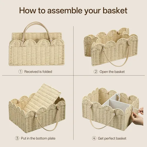 Miniatura 7 de HBlife Organizador grande de pañales para bebé, cestas de almacenamiento de cuerda de papel, contenedor de guardería con divisor extraíble