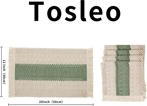 Miniatura 4 de Juego de 4 manteles individuales verdes de macramé para decoración de mesa con flecos, manteles individuales tejidos de arpillera natural para mesa