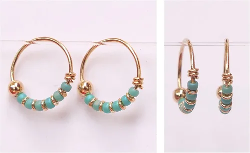 Miniatura 7 de Creations - Par de aretes de aro hechos a mano con cuentas de cartílago pequeño de 0.394 pulgadas, plata de ley 925, cuentas de color blanco, aros