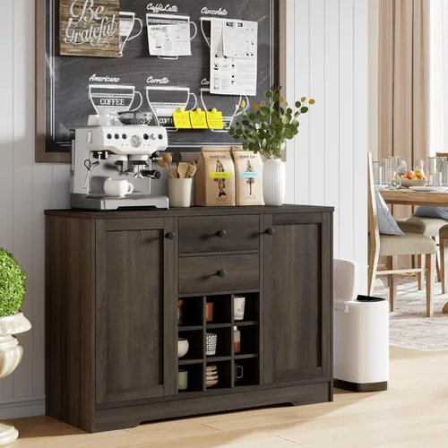 Miniatura 9 de BOTLOG Gabinete de barra de café, armario de almacenamiento de bufé de cocina con almacenamiento, 43.3 pies de aparador de buffet con cajones, Gris