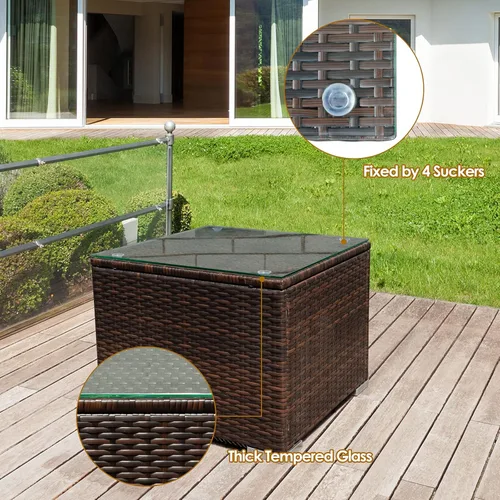 Miniatura 8 de COSTWAY Juego de muebles de patio de 3 piezas, sofá de mimbre para exteriores con cojines y mesa auxiliar con vidrio templado, juego moderno de Negro