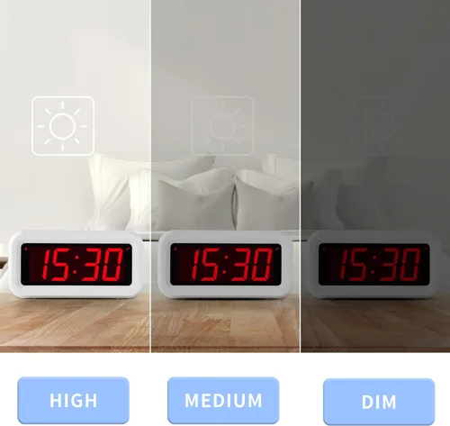 Miniatura 3 de Reloj despertador, reloj digital, modo nocturno automático, brillo LED de 3 niveles, funciona con pilas, 12/24 horas, pantalla de dígitos rojos
