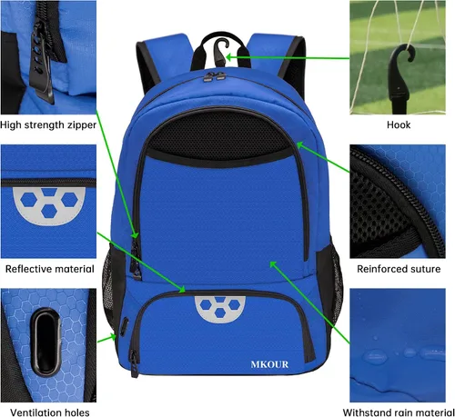 Miniatura 3 de Mkour Bolsa de fútbol – Mochila de voleibol con compartimento para pelotas y soporte
