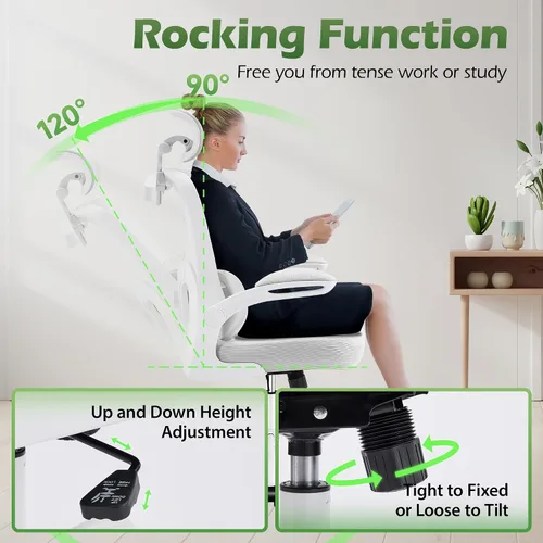 Miniatura 7 de AreShark Silla de Oficina Ergonómica con Soporte Lumbar Ajustable y Gancho para Reposacabezas, Silla de Malla Transpirable de Respaldo Alto