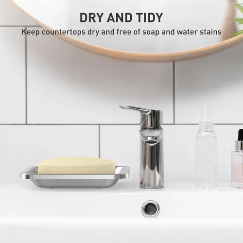 Miniatura 6 de Jabonera de acero inoxidable, soporte grande de doble capa para jabón, jabonera de metal para baño, ducha, cocina y encimeras de fregadero