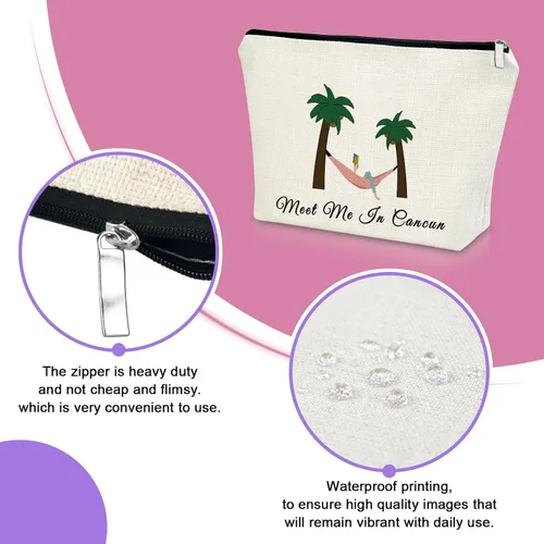 Miniatura 3 de Sazuwu Bolsa de maquillaje para mujer, Encuéntrame en Cancún, Tema playero