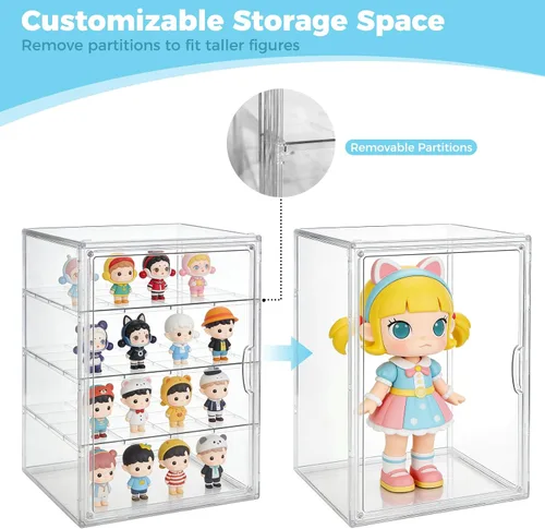 Miniatura 3 de Vitrina de acrílico extra grande de 15.7 pulgadas de alto con 3 divisores extraíbles, escaparate de figuras de acción transparente apilable