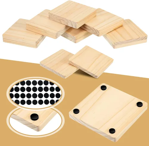Miniatura 4 de Meanplan Posavasos de madera en blanco para manualidades con almohadillas antideslizantes, posavasos de madera sin terminar para pintura