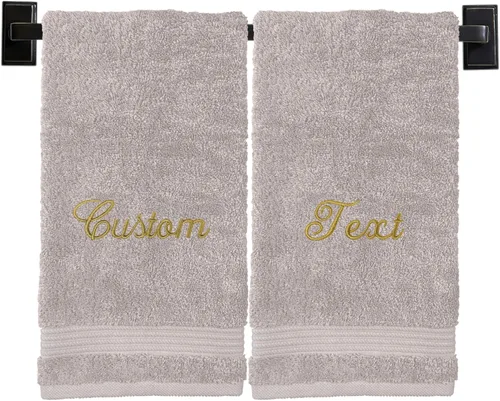 Miniatura 2 de Toallas de Mano Personalizadas de Lujo Personalizadas Juego de 2 Elija entre 12 fuentes Genuino algodón turco Certificado Oeko-Tex Toallas