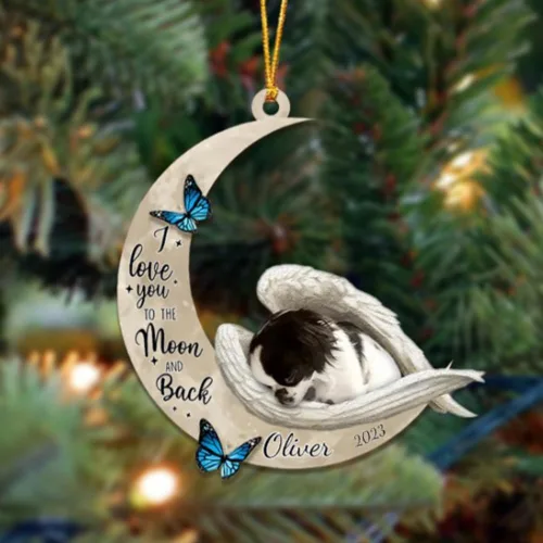 Miniatura 134 de Adorno colgante personalizado de ángel durmiendo en la luna, perro sabueso afgano, nombre personalizado, acrílico impreso en 2D plano – cumpleaños